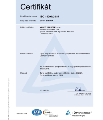 Úspěšně jsme obhájili certifikát kvality ISO 14001:2015