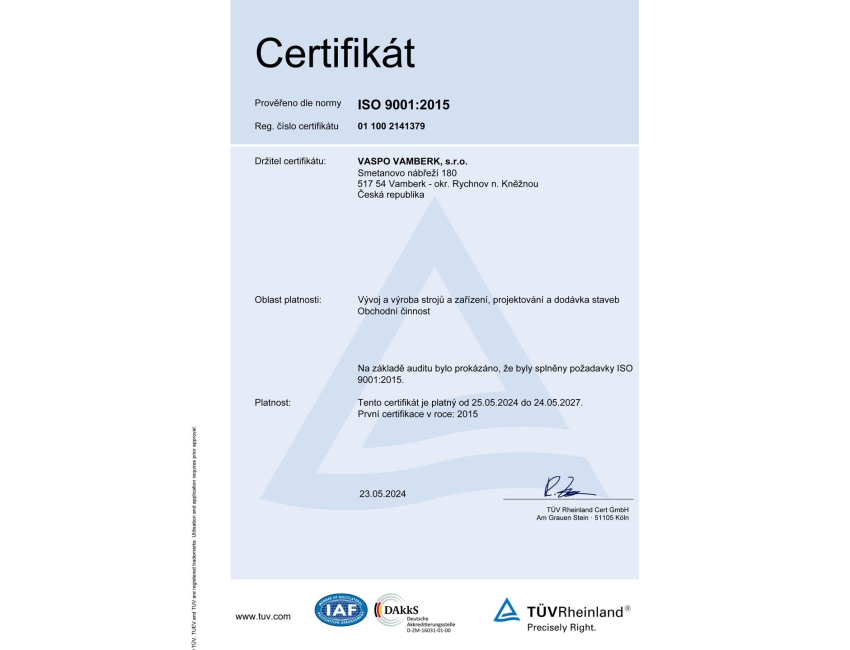 Úspěšně jsme obhájili certifikát kvality ISO 9001:2015